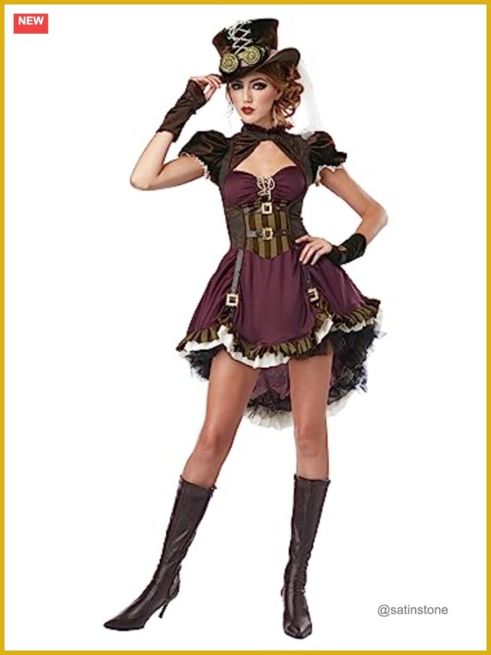 Steampunk Girl Costume Adult Dress Goggles Hat with Scarf